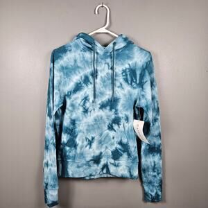 Athleta Womens S Sundown Printed Hoodie Organic Cotton Tie Dye Blue Pullover